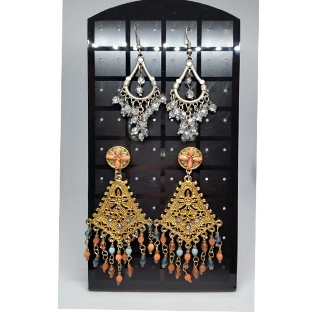 Bundle lot 2 statement festival boho earrings long dangle drop gold and silver